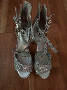 Glitter Strappy High Heel Sandals - Silver